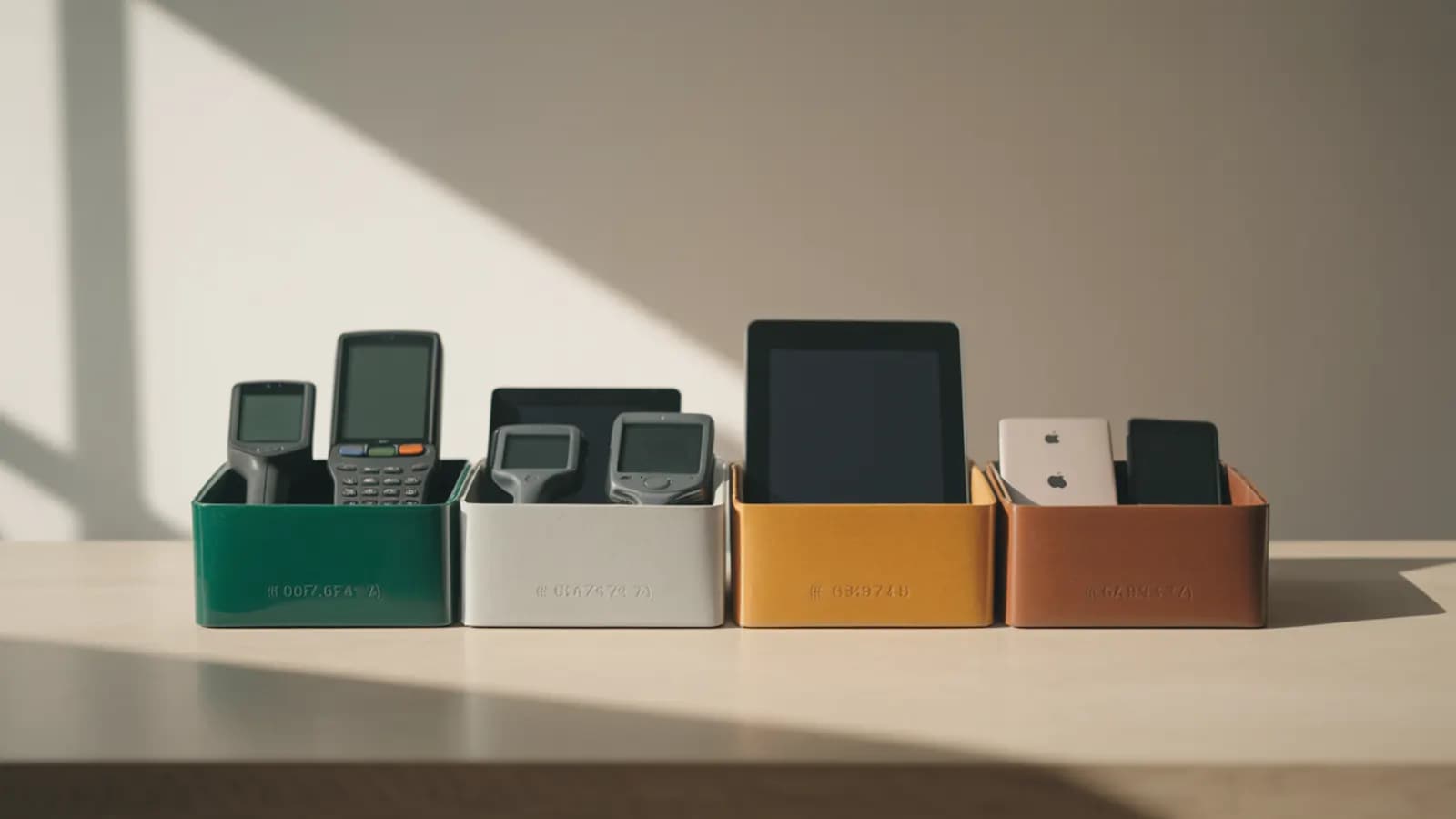 Retired business electronics, handheld scanners, tablets and phones, sorted for buyback and certified data erasure in Dallas-Fort Worth